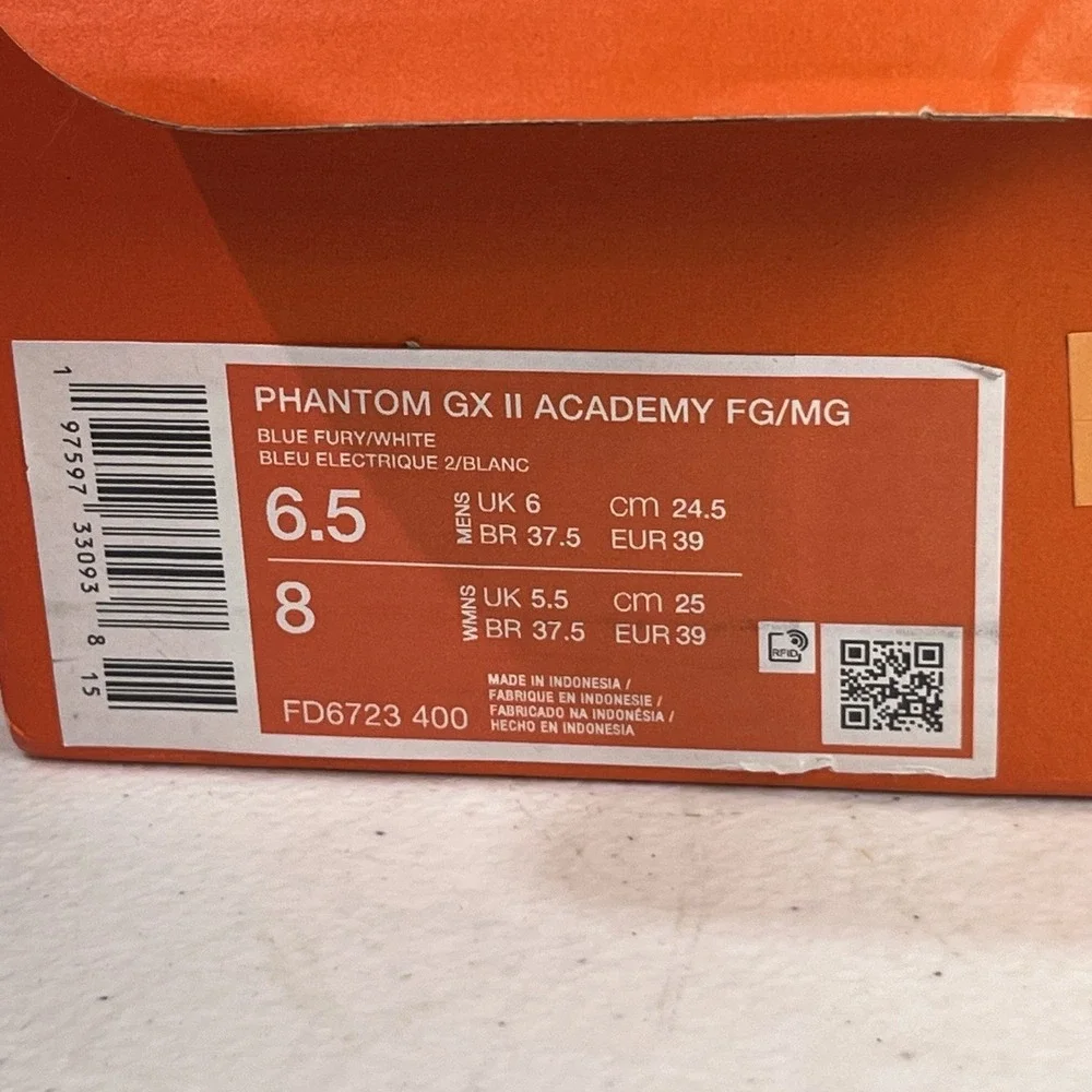 Nike Phantom GX II Academy FG/MG Blue Fury FD6723-400 Men's Size‎ 6.5 Cleats